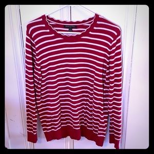 Red and White Striped Sweater with Scalloped Neck